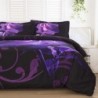 WONGS BEDDING Purple Comforter Set Full Reversible Purple Rose Pattern Bedding Comforter with 2 Pillowcases for All Seasons, Soft Microfiber Bedding Set for Full Bed 90"x78"