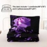 WONGS BEDDING Purple Comforter Set Full Reversible Purple Rose Pattern Bedding Comforter with 2 Pillowcases for All Seasons, Soft Microfiber Bedding Set for Full Bed 90"x78"