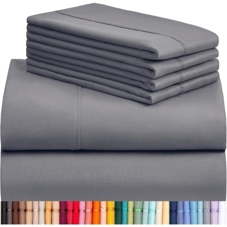 LuxClub 6 PC Queen Sheet Set, Sheets Queen Size, Deep Pockets 18" Eco Friendly Wrinkle Free Cooling Bed Sheets Machine Washable Hotel Bedding Silky Soft - Light Grey Queen