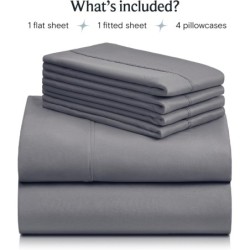 LuxClub 6 PC Queen Sheet Set, Sheets Queen Size, Deep Pockets 18" Eco Friendly Wrinkle Free Cooling Bed Sheets Machine Washable Hotel Bedding Silky Soft - Light Grey Queen