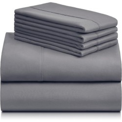 LuxClub 6 PC Queen Sheet Set, Sheets Queen Size, Deep Pockets 18" Eco Friendly Wrinkle Free Cooling Bed Sheets Machine Washable Hotel Bedding Silky Soft - Light Grey Queen