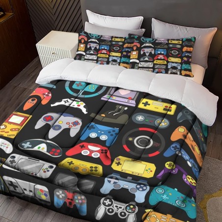 Sunnycitron Gamer Bedding Set, Twin Comforter, 100% Microfiber, 3Pcs, Game2-2, Boys Bedroom Decor, Gaming Room Decor, All Seasons, Machine Wash