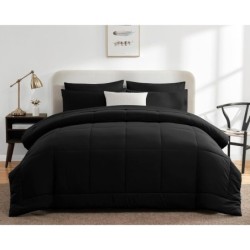 CozyLux Queen Comforter Set - 7 Pieces Bed in a Bag Set Black, Bedding Sets Queen with All Season Quilted Comforter, Flat Sheet, Fitted Sheet, Pillowcases, Black, Queen