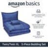 Amazon Basics Lightweight Microfiber Bed-in-a-Bag Comforter 5-Piece Bedding Set, Twin/Twin XL, Blue Calvin Striped