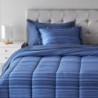 Amazon Basics Lightweight Microfiber Bed-in-a-Bag Comforter 5-Piece Bedding Set, Twin/Twin XL, Blue Calvin Striped