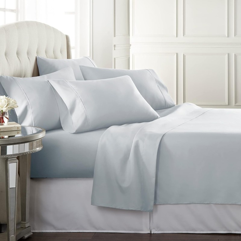 Danjor Linens King Size Sheets Set - 6 Piece Set Including 4 Pillowcases - Deep Pockets - Breathable, Soft Bed Sheets - Wrinkle Free - Machine Washable - Ice Blue King Bed Sheets - 6 pc