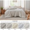 Bedsure Boho Comforter Set Queen - Tufted Bedding Comforter Set, 3 Pieces Farmhouse Shabby Chic Embroidery Bed Set Linen Color, Striped Pattern Comforter for All Seasons