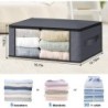 HomeHacks Storage 3-Pack Clothes Organizer Storage Bags Foldable Storage Box with Large Clear Window Sturdy Handles for Closet, Dorm, Pillows, Bedding, Clothes, Blankets, 35L, Grey