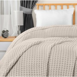 Utopia Bedding Cotton Waffle Blanket 300 GSM (Khaki - 90x108 Inches) Soft Lightweight Breathable Bed Blanket King Size Layering Any Bed for All Season