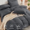 HYMOKEGE Queen Comforter Set Seersucker 7 Pieces, All Season Luxury Bed in a Bag for Bedroom, Bedding Set with Comforters, Sheets, Pillowcases & Shams, Dark Grey