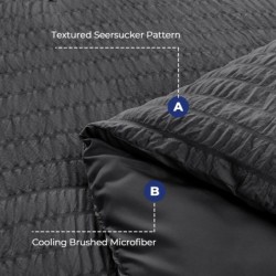 HYMOKEGE Queen Comforter Set Seersucker 7 Pieces, All Season Luxury Bed in a Bag for Bedroom, Bedding Set with Comforters, Sheets, Pillowcases & Shams, Dark Grey