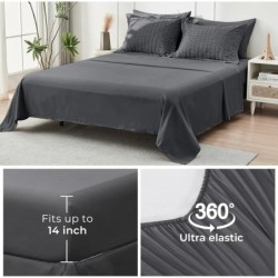 HYMOKEGE Queen Comforter Set Seersucker 7 Pieces, All Season Luxury Bed in a Bag for Bedroom, Bedding Set with Comforters, Sheets, Pillowcases & Shams, Dark Grey