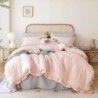 JANZAA Pink Blush Comforter Set Queen Comforter Set 3PCS (1 Ruffled Blush Comforter and 2 Pillowcases) Vintage Shabby Chic Bedding Soft Fluffy Comforter Set All Season