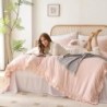 JANZAA Pink Blush Comforter Set Queen Comforter Set 3PCS (1 Ruffled Blush Comforter and 2 Pillowcases) Vintage Shabby Chic Bedding Soft Fluffy Comforter Set All Season