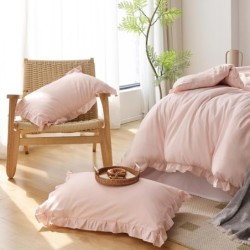 JANZAA Pink Blush Comforter Set Queen Comforter Set 3PCS (1 Ruffled Blush Comforter and 2 Pillowcases) Vintage Shabby Chic Bedding Soft Fluffy Comforter Set All Season