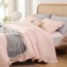 JANZAA Pink Blush Comforter Set Queen Comforter Set 3PCS (1 Ruffled Blush Comforter and 2 Pillowcases) Vintage Shabby Chic Bedding Soft Fluffy Comforter Set All Season