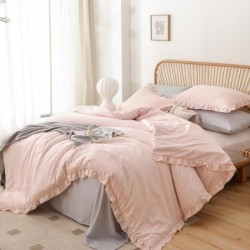 JANZAA Pink Blush Comforter Set Queen Comforter Set 3PCS (1 Ruffled Blush Comforter and 2 Pillowcases) Vintage Shabby Chic Bedding Soft Fluffy Comforter Set All Season