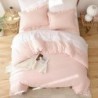 JANZAA Pink Blush Comforter Set Queen Comforter Set 3PCS (1 Ruffled Blush Comforter and 2 Pillowcases) Vintage Shabby Chic Bedding Soft Fluffy Comforter Set All Season