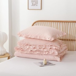 JANZAA Pink Blush Comforter Set Queen Comforter Set 3PCS (1 Ruffled Blush Comforter and 2 Pillowcases) Vintage Shabby Chic Bedding Soft Fluffy Comforter Set All Season