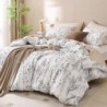 JANZAA Queen Comforter Set - Floral Comforters Queen Size, White Comforter, 3 Pieces, 1 Comforter (90"x90") & 2 Pillow Cases (20"x26"), White