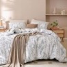 JANZAA Queen Comforter Set - Floral Comforters Queen Size, White Comforter, 3 Pieces, 1 Comforter (90"x90") & 2 Pillow Cases (20"x26"), White