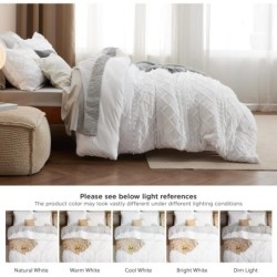 Bedsure Boho Duvet Cover Queen - Boho Bedding, Tufted Queen Duvet Cover for All Seasons, 3 Pieces Embroidery Shabby Chic Home Bedding Duvet Cover (White, Queen, 90x90)