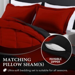 downluxe Queen Comforter Set - Red and Black Queen Comforter - Soft Bedding Sets for All Seasons - 3 Pieces - 1 Comforter (88"x92") and 2 Pillow Shams (20"x26")