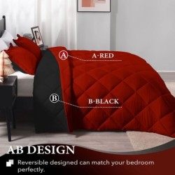 downluxe Queen Comforter Set - Red and Black Queen Comforter - Soft Bedding Sets for All Seasons - 3 Pieces - 1 Comforter (88"x92") and 2 Pillow Shams (20"x26")