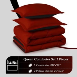 downluxe Queen Comforter Set - Red and Black Queen Comforter - Soft Bedding Sets for All Seasons - 3 Pieces - 1 Comforter (88"x92") and 2 Pillow Shams (20"x26")