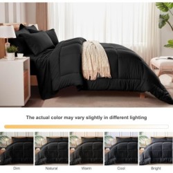 Newspin Full Bed in a Bag - 7 Pieces Black Comforter Set, All Season Ultra Soft Bedding Comforter Set with Comforter, Flat Sheet, Fitted Sheet, Pillowcases & Shams