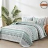 Boho Quilt Set Queen Size,3 Piece Mint Green Bohemian Striped Bedspread Coverlet Set with 2 Pillow Cases Lightweight Soft Microfiber Bedding Set for All Seasons (96"x90")