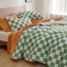 Bedsure Comforter Set Queen Size - Checkered Bedding Comforter Set, 3 Pieces, 1 Soft Green Comforter and 2 Pillow Shams