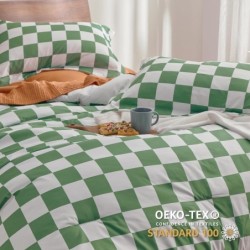 Bedsure Comforter Set Queen Size - Checkered Bedding Comforter Set, 3 Pieces, 1 Soft Green Comforter and 2 Pillow Shams