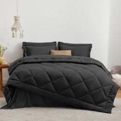 Love's cabin Full Comforter Set Black, 7 Pieces Full Bed in a Bag, All Season Full Bedding Sets with 1 Comforter, 1 Flat Sheet, 1 Fitted Sheet, 2 Pillowcase and 2 Pillow Sham