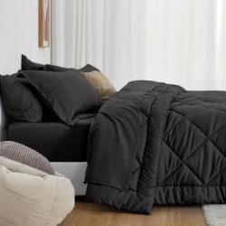 Love's cabin Full Comforter Set Black, 7 Pieces Full Bed in a Bag, All Season Full Bedding Sets with 1 Comforter, 1 Flat Sheet, 1 Fitted Sheet, 2 Pillowcase and 2 Pillow Sham