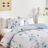 Botanical Quilt Set 3 Pieces King Size, Blue Flower Branch on White Reversible Bedspread Coverlet Set, Soft Microfiber Lightweight Bed Cover for All Season (102" x 90", 1 Quilt+ 2 Pillow Shams)